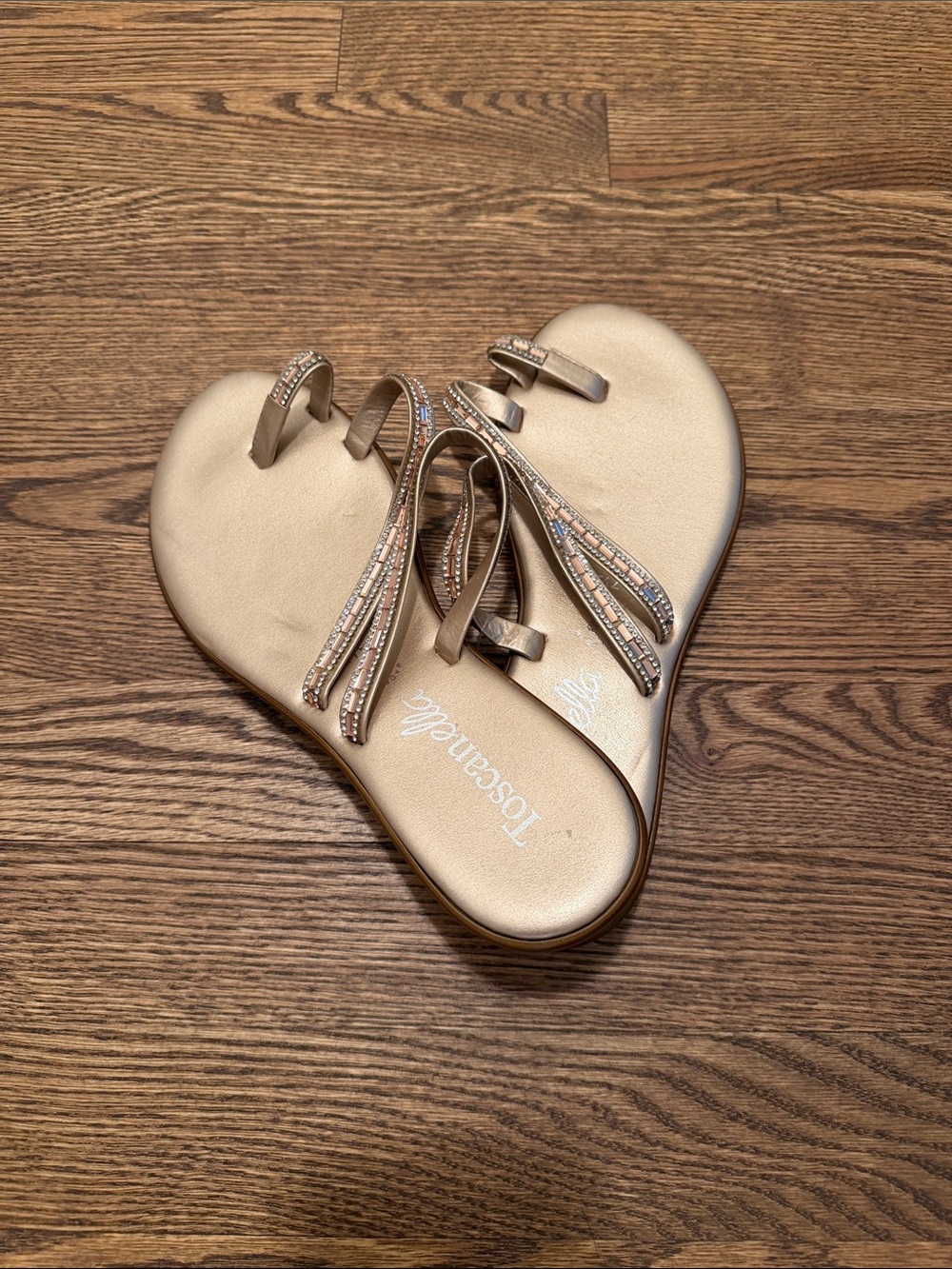 Toscanella Metallic Gold Embellished Toe-Ring Sandals